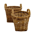 Rattan Round Storage Basket Set of 2 | Loop Handles | Tapered Form | Natural Honey