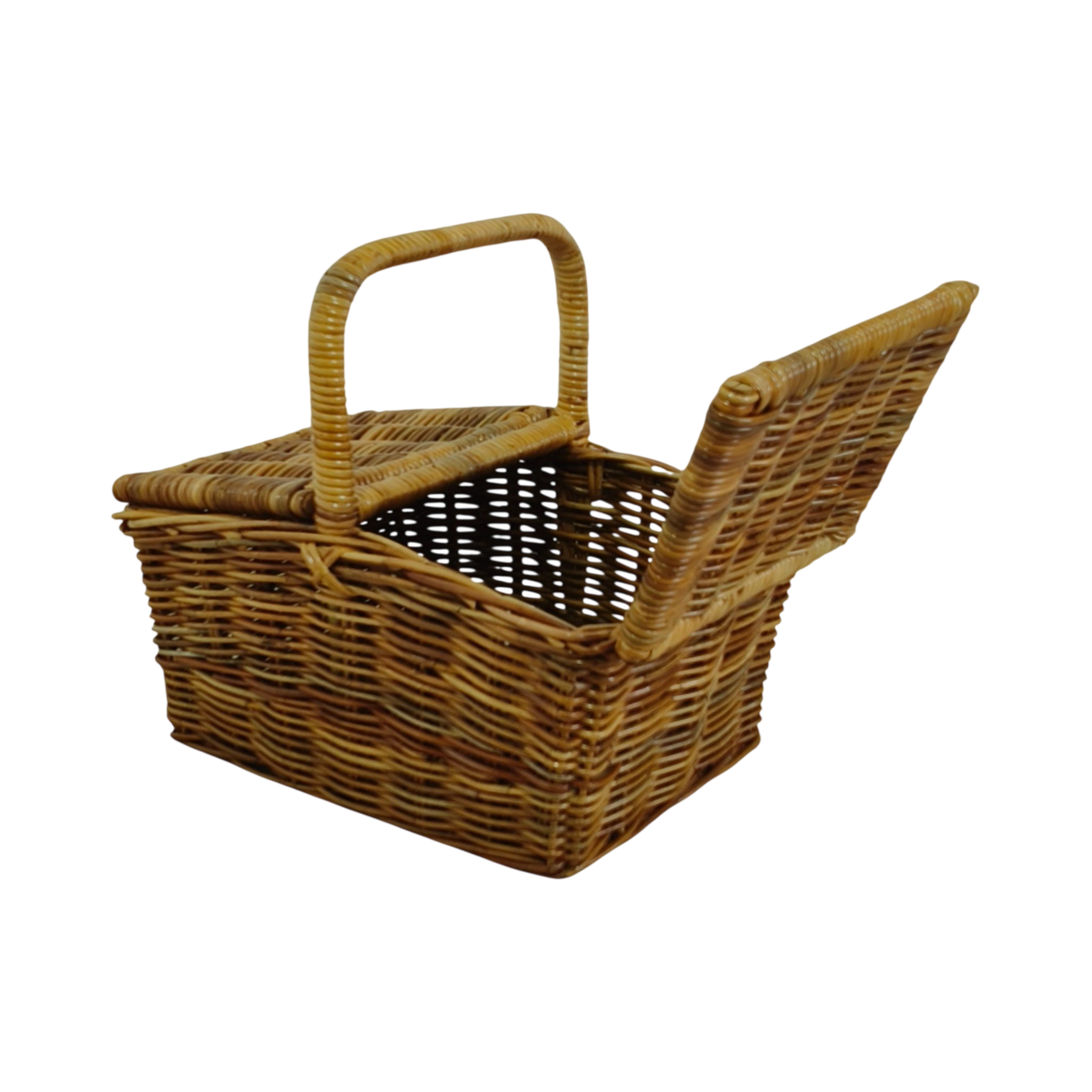 Wicker Picnic Basket | Double Hinged Lid | Central Arched Handle | Natural Honey