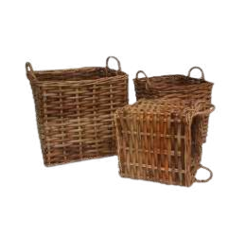 CL Rattan Square Log Basket Set of 2 — Heavy-Duty Fireside Storage | Nithya Boutique