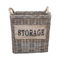Koboo Grey Storage Wicker Basket — Burlap Label, Rope Handles | Nithya Boutique