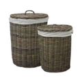 Koboo Grey Round Laundry Basket Set of 2 — Lid and Cotton Liner | Nithya Boutique