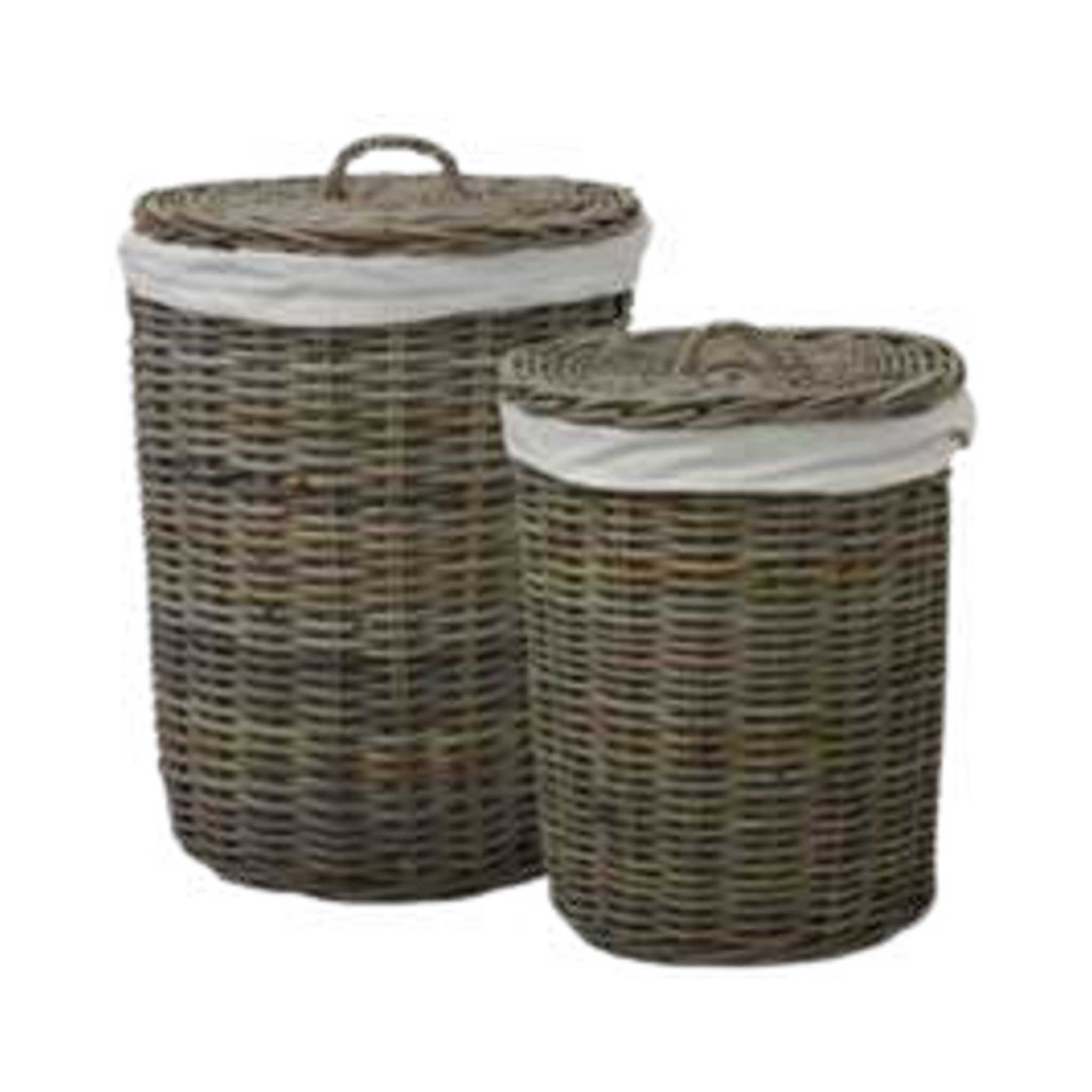 Koboo Grey Round Laundry Basket Set of 2 — Lid and Cotton Liner | Nithya Boutique