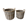 Koboo Grey Round Storage Basket Set of 2 — Seagrass Rope Handles | Nithya Boutique