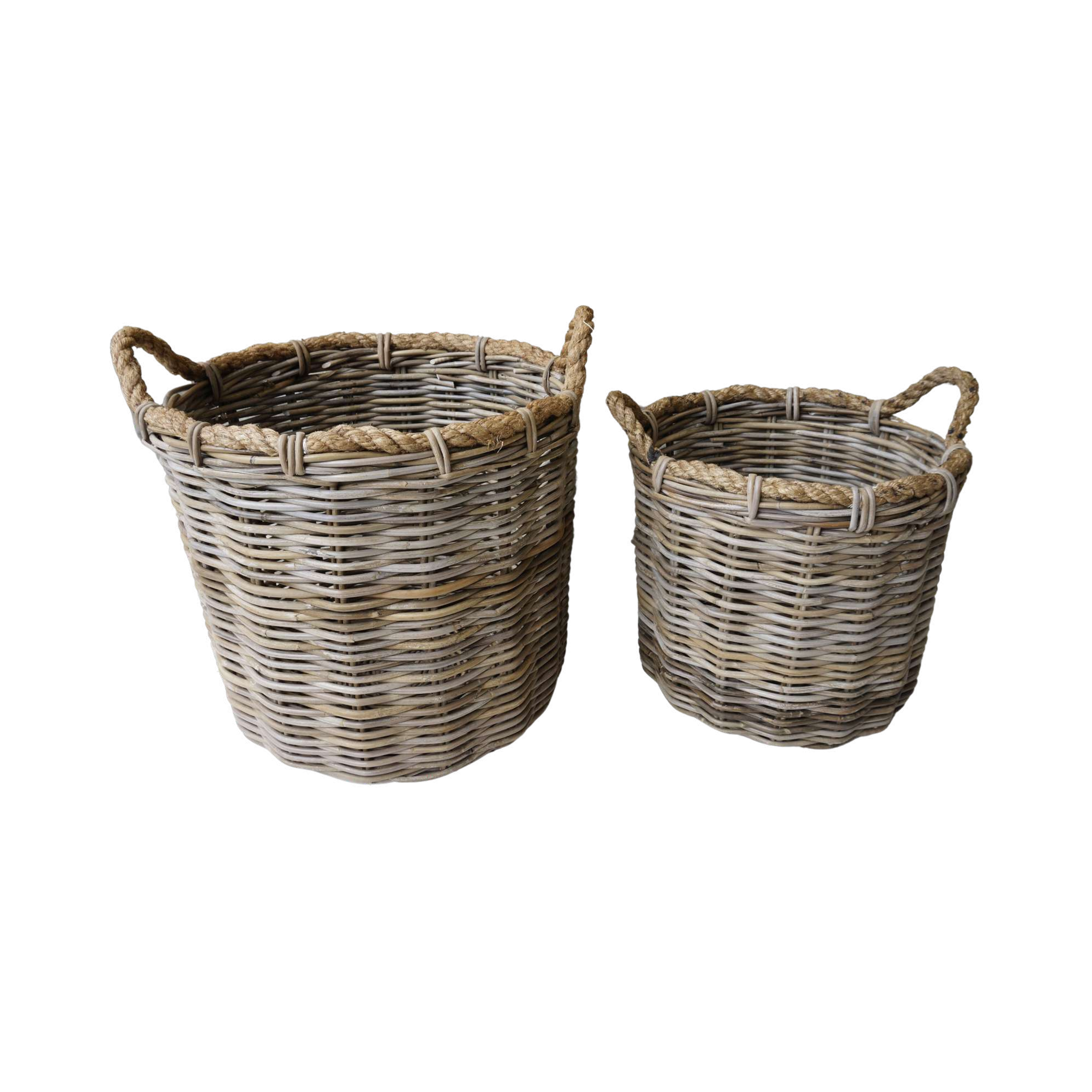 Koboo Grey Round Storage Basket Set of 2 — Seagrass Rope Handles | Nithya Boutique