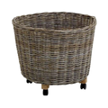 Koboo Grey Round Rolling Log Basket on Wheels — Rattan Storage | Nithya Boutique