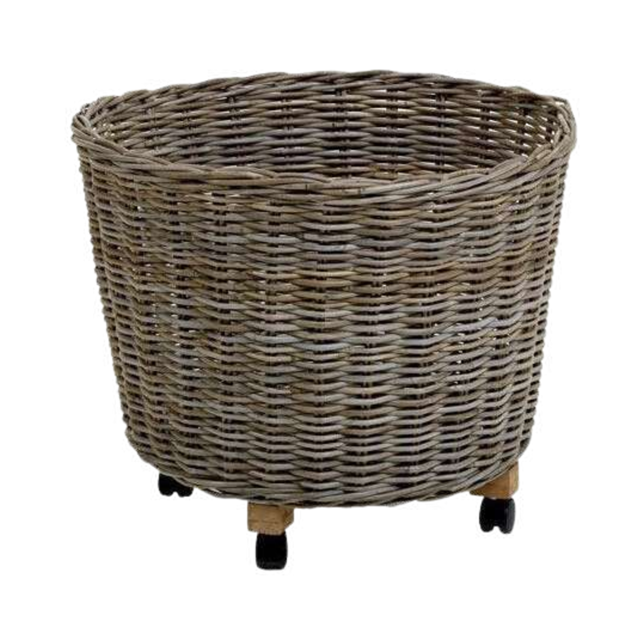 Koboo Grey Round Rolling Log Basket on Wheels — Rattan Storage | Nithya Boutique