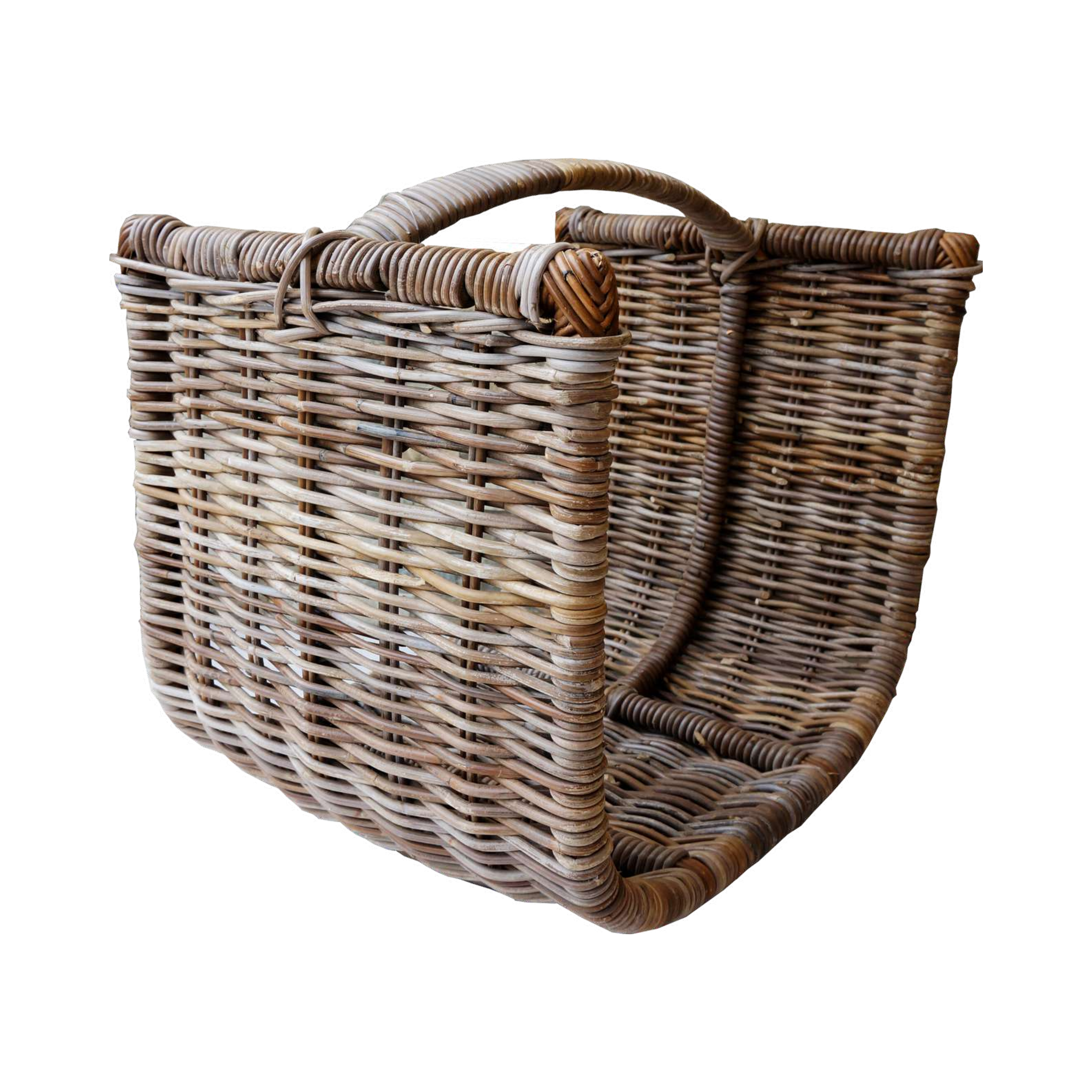 Koboo Grey Large Fireside Log Basket — Dual Handles, Rattan | Nithya Boutique