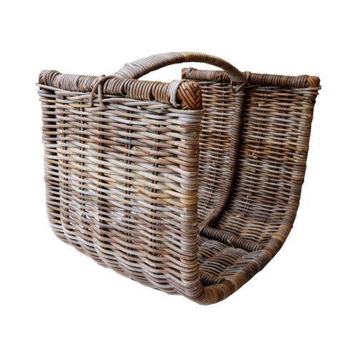 Koboo Grey Large Fireside Log Basket — Dual Handles, Rattan | Nithya Boutique