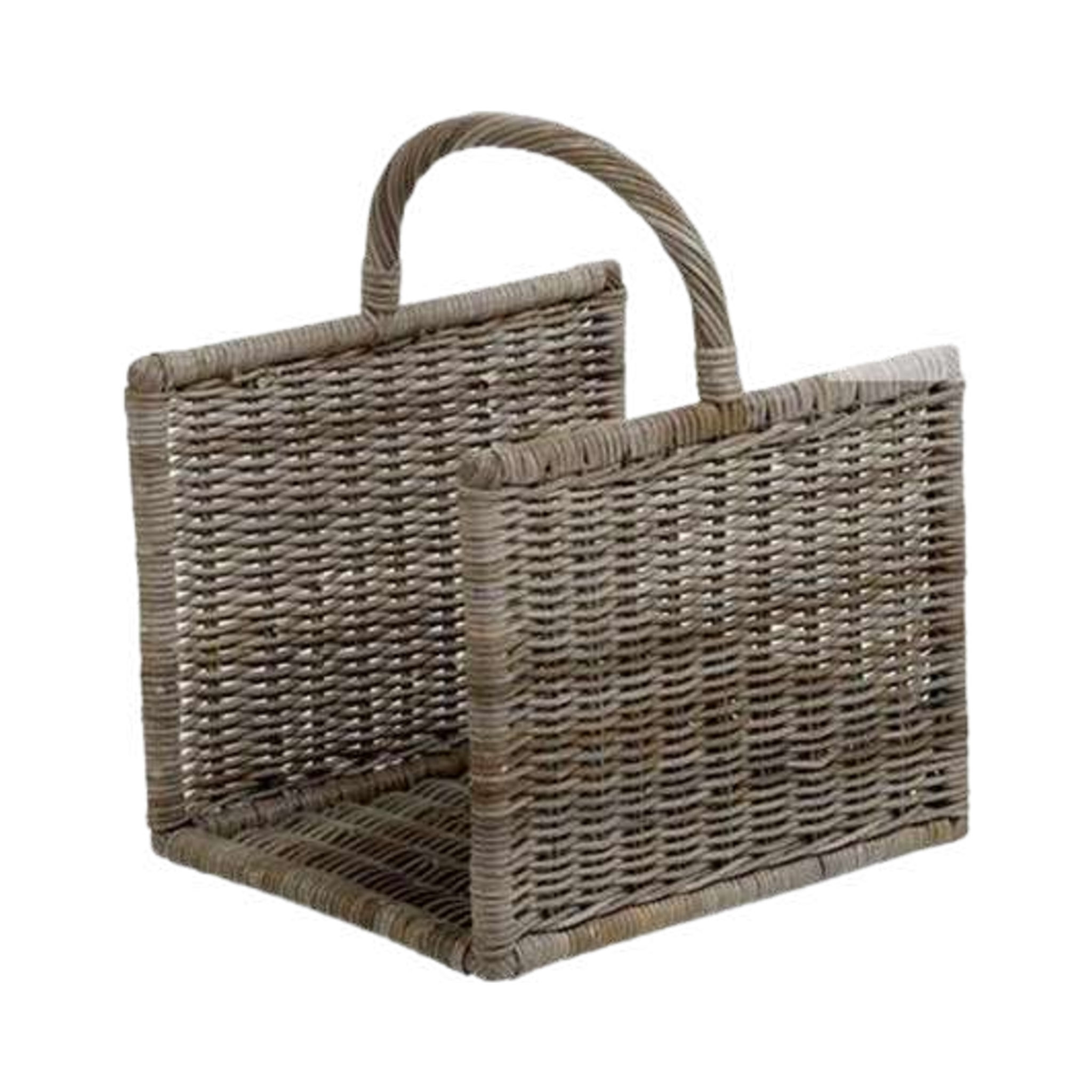 Koboo Grey Wicker Magazine and Log Holder — Tall Arched Handle | Nithya Boutique