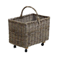 Koboo Grey Rolling Log Basket on Wheels — Rattan Storage Trolley | Nithya Boutique