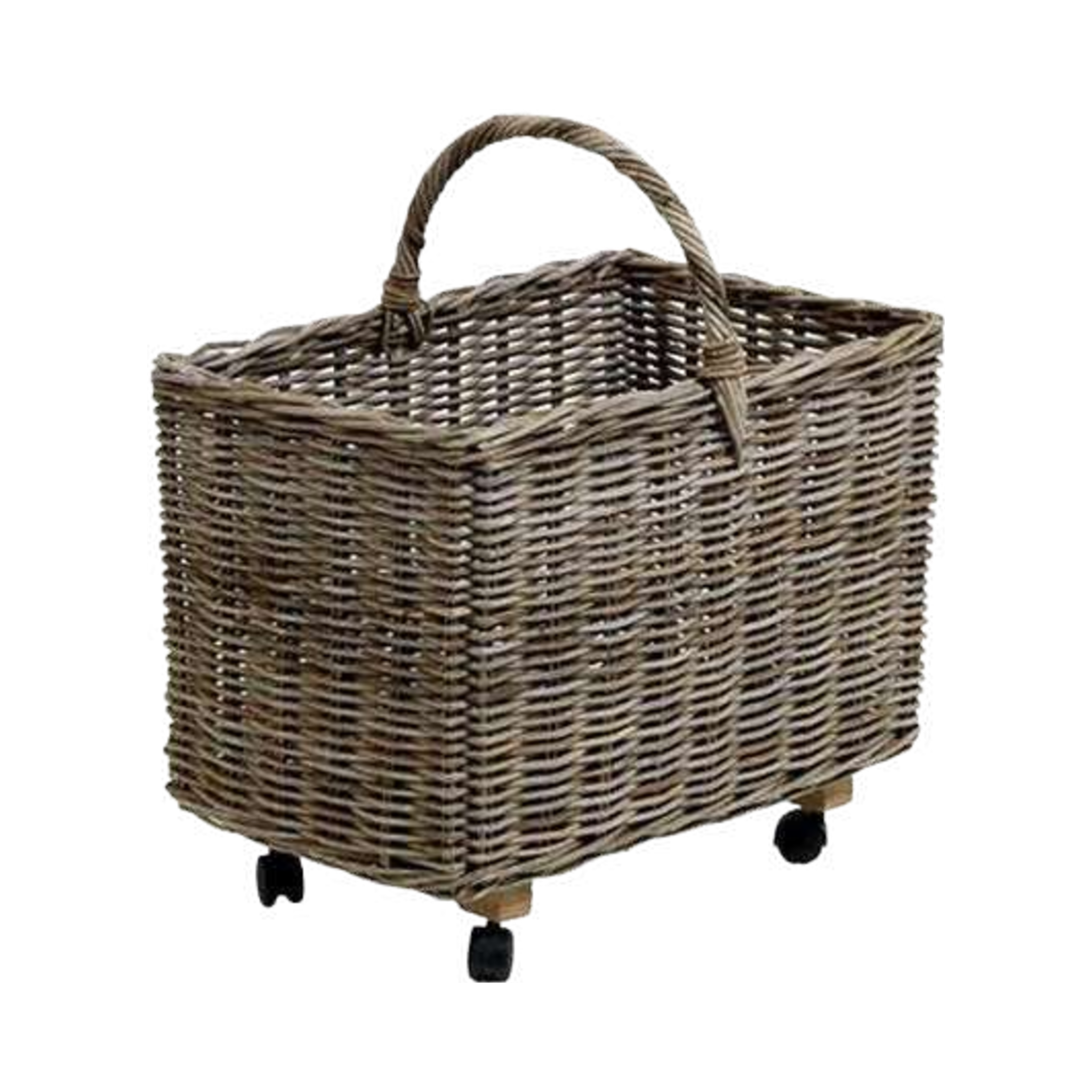 Koboo Grey Rolling Log Basket on Wheels — Rattan Storage Trolley | Nithya Boutique