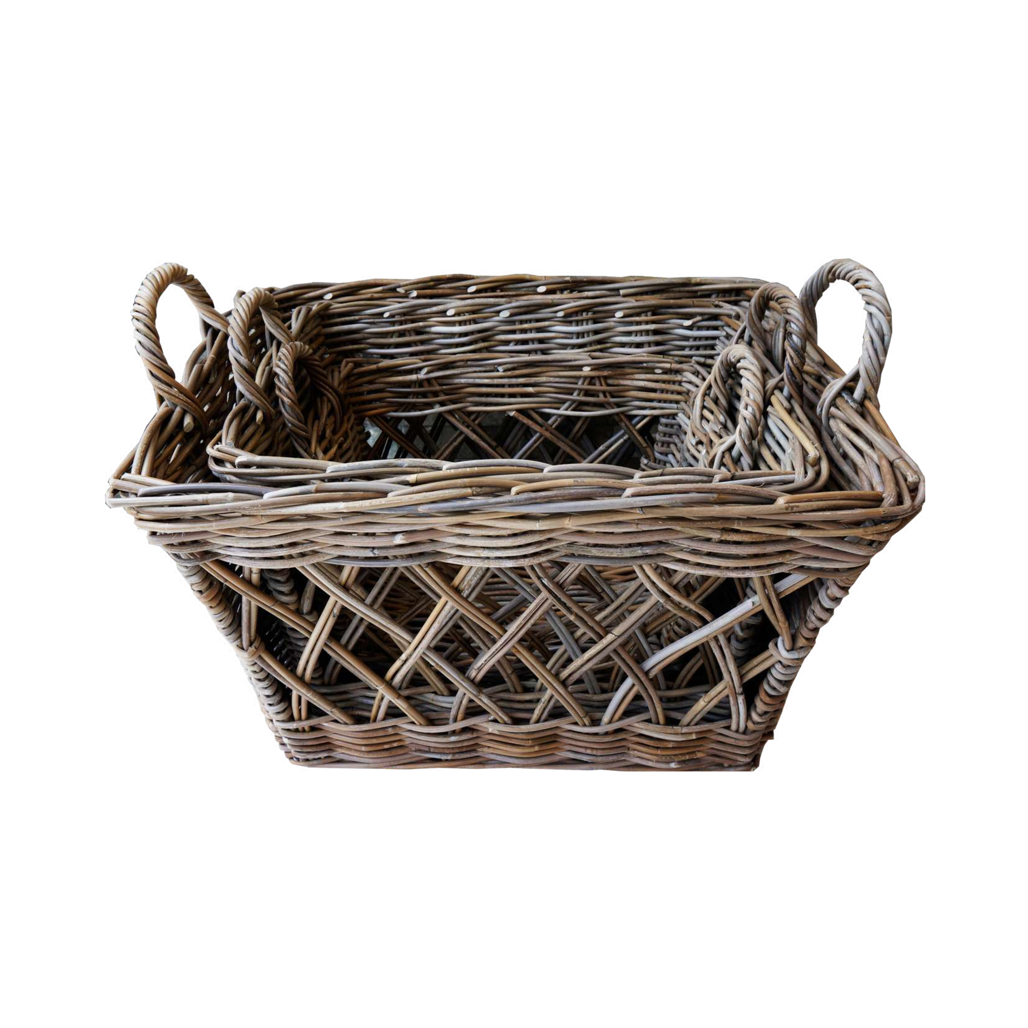 Koboo Grey Open-Weave Lattice Storage Basket Set of 2 — Rattan | Nithya Boutique