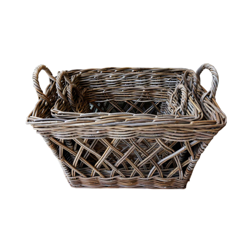 Koboo Grey Open-Weave Lattice Storage Basket Set of 2 — Rattan | Nithya Boutique