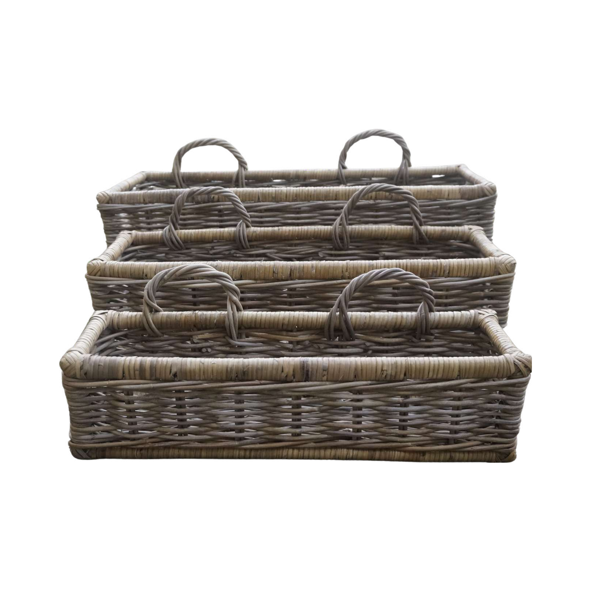 Koboo Grey Rectangular Tray Basket Set of 3 — Graduated Sizes | Nithya Boutique