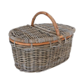 Koboo Grey Oval Picnic Hamper — Rattan Core Trim, Hinged Lid | Nithya Boutique