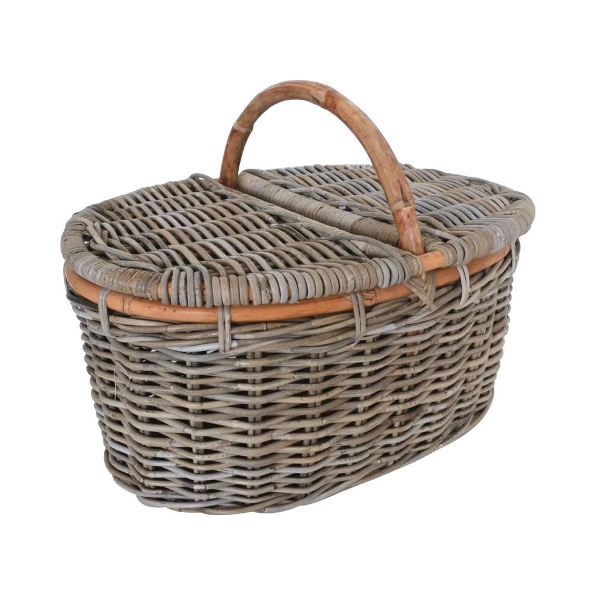 Koboo Grey Oval Picnic Hamper — Rattan Core Trim, Hinged Lid | Nithya Boutique