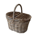 Koboo Grey Oval Picnic Hamper Basket — Hinged Lid, Hand-Woven Rattan | Nithya Boutique