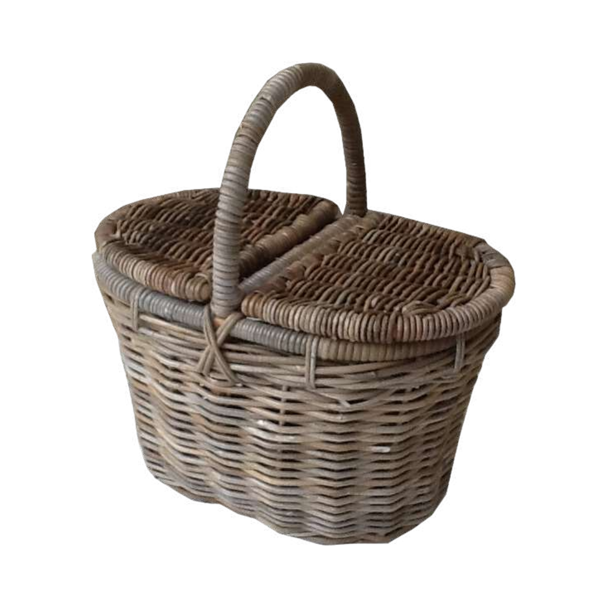 Koboo Grey Oval Picnic Hamper Basket — Hinged Lid, Hand-Woven Rattan | Nithya Boutique