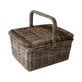 Koboo Grey Rectangular Picnic Hamper — Hinged Lid, Natural Rattan | Nithya Boutique