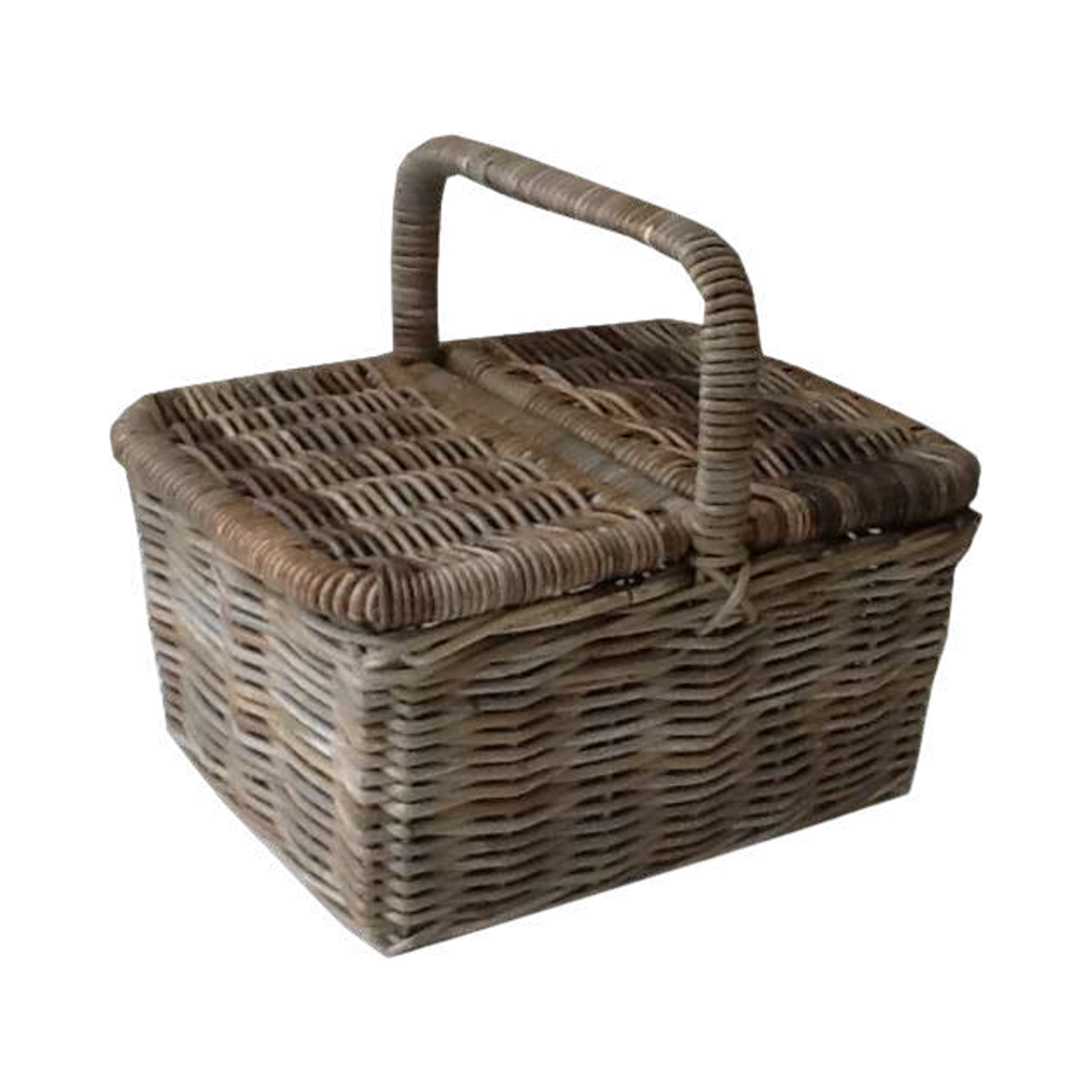 Koboo Grey Rectangular Picnic Hamper — Hinged Lid, Natural Rattan | Nithya Boutique
