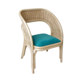 White Wicker Barrel Armchair — Hand-Woven, Teal Upholstered Seat Cushion | Nithya Boutique