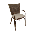 Dark Rattan Herringbone Dining Armchair — Espresso Finish, Cream Seat Cushion | Nithya Boutique