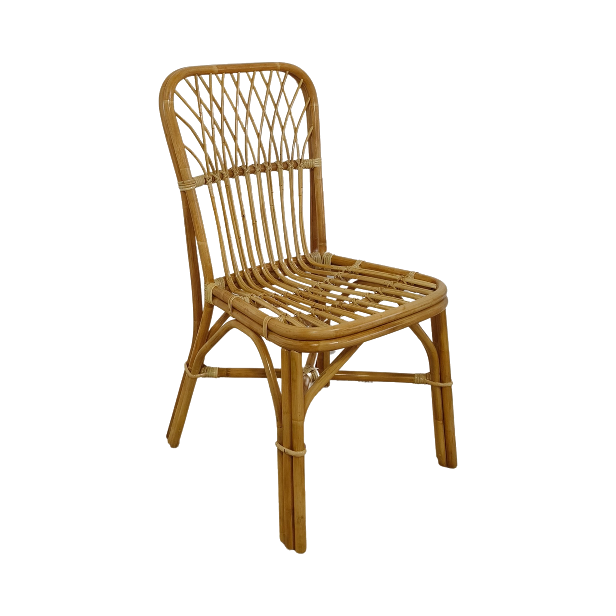 Rattan Lattice Side Chair — Diamond Back, Open Slatted Seat, No Armrests | Nithya Boutique