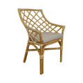Rattan Armchair — Open Trellis Lattice Back, Linen Seat Cushion, Natural | Nithya Boutique