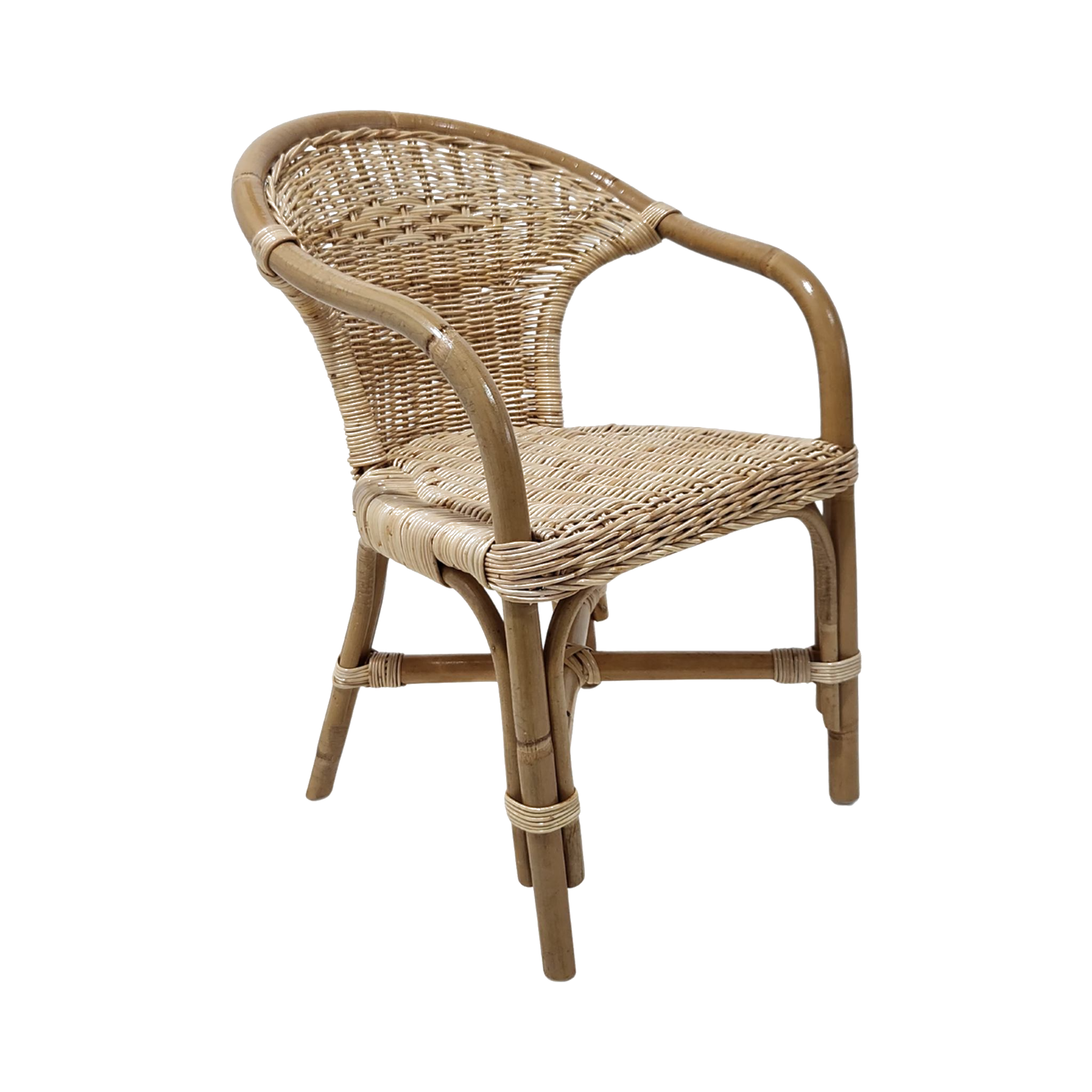 Natural Rattan Barrel Armchair — Hand-Woven Wicker, Honey Tone | Nithya Boutique
