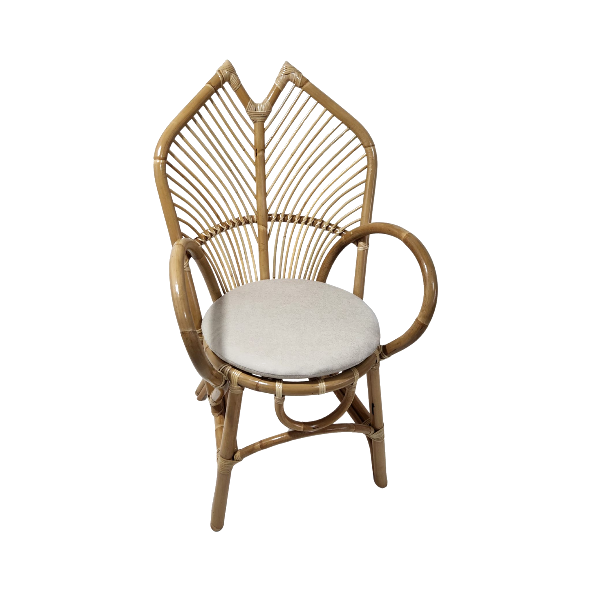 Rattan Peacock Fan-Back Armchair — Sculptural Leaf Back, Upholstered Seat | Nithya Boutique