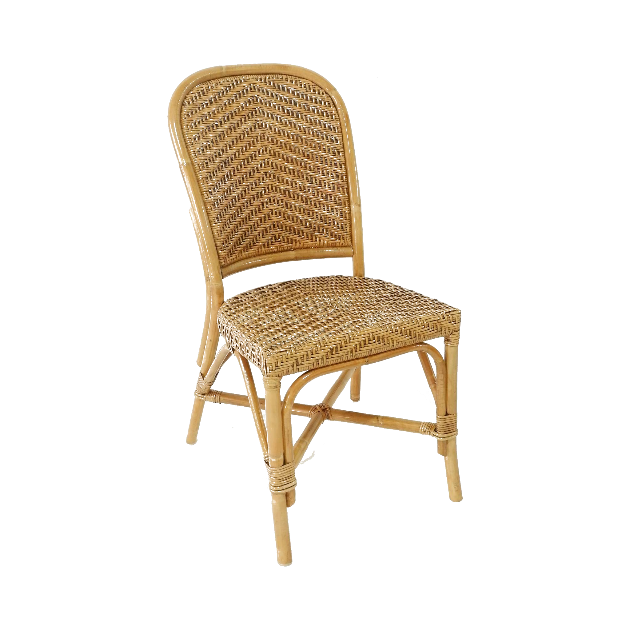 Rattan Core Herringbone Dining Chair — Arched Back, Natural Honey | Nithya Boutique