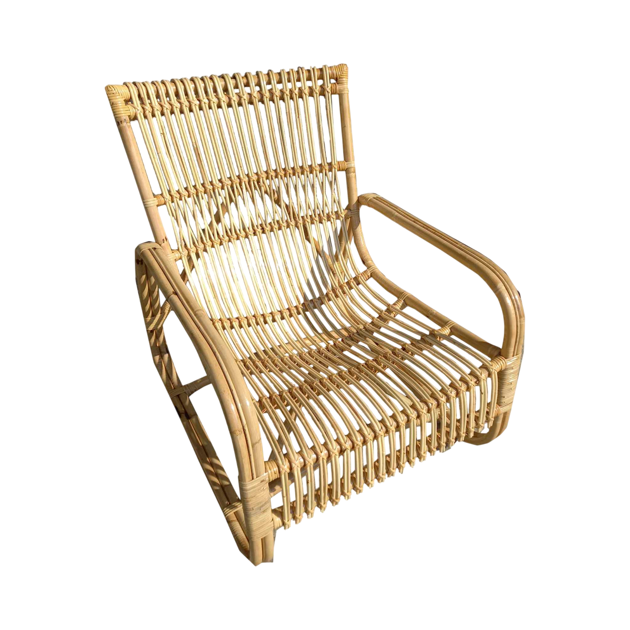 Rattan Slatted Deep-Seat Lounge Chair | Open Pole-Frame Design | Natural