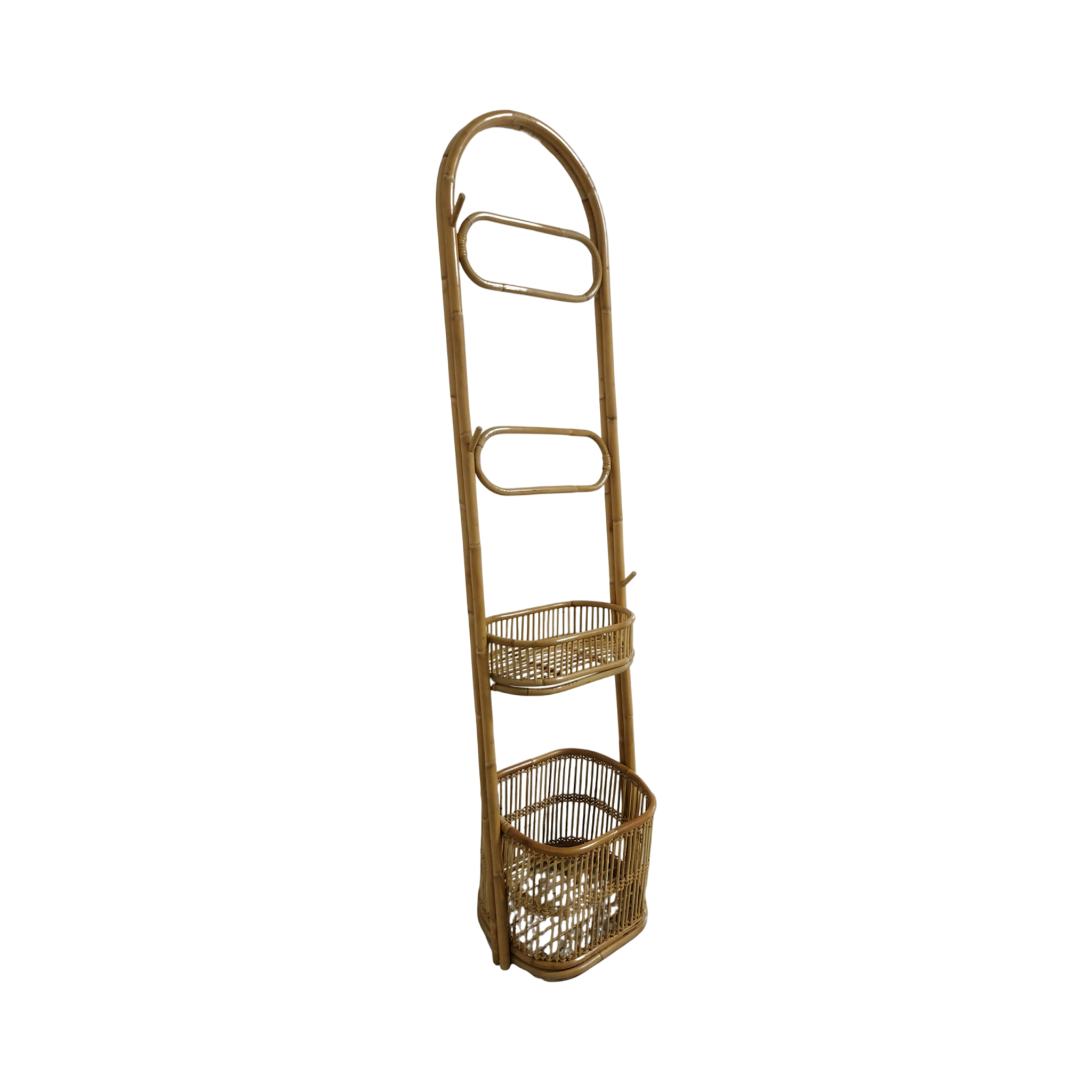 Rattan Ladder Towel Rack with Basket Shelves | Bathroom and Bedroom Organiser
