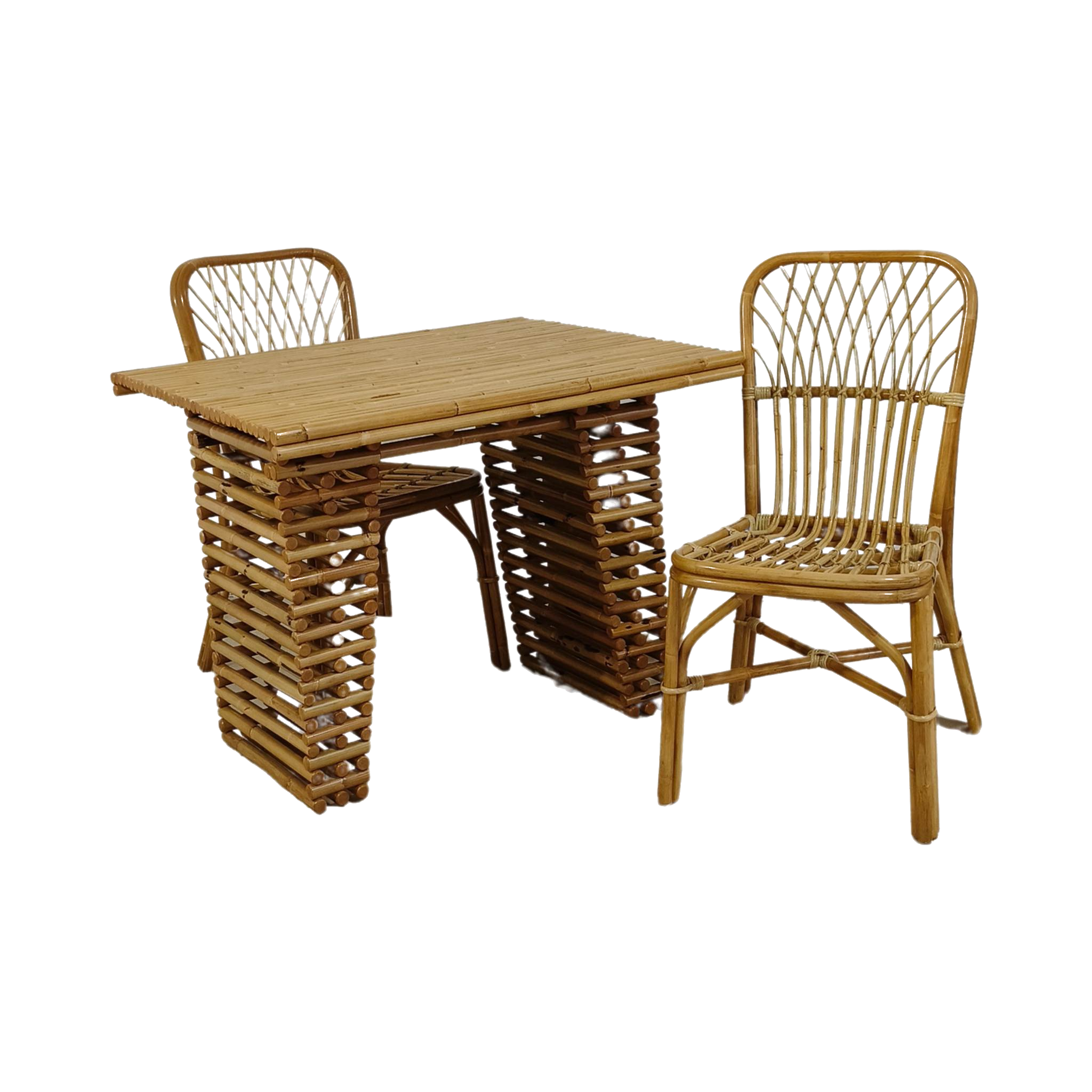 Rattan Desk and Chair Set — Bamboo Pedestal Desk, Diamond Lattice Side Chair | Nithya Boutique