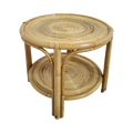 Rattan Round Two-Tier Coffee Table — Spiral Coil Top, Natural Honey | Nithya Boutique