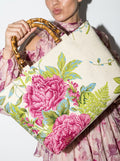 Garden Bloom Canvas Tote | Natural Bamboo Handles