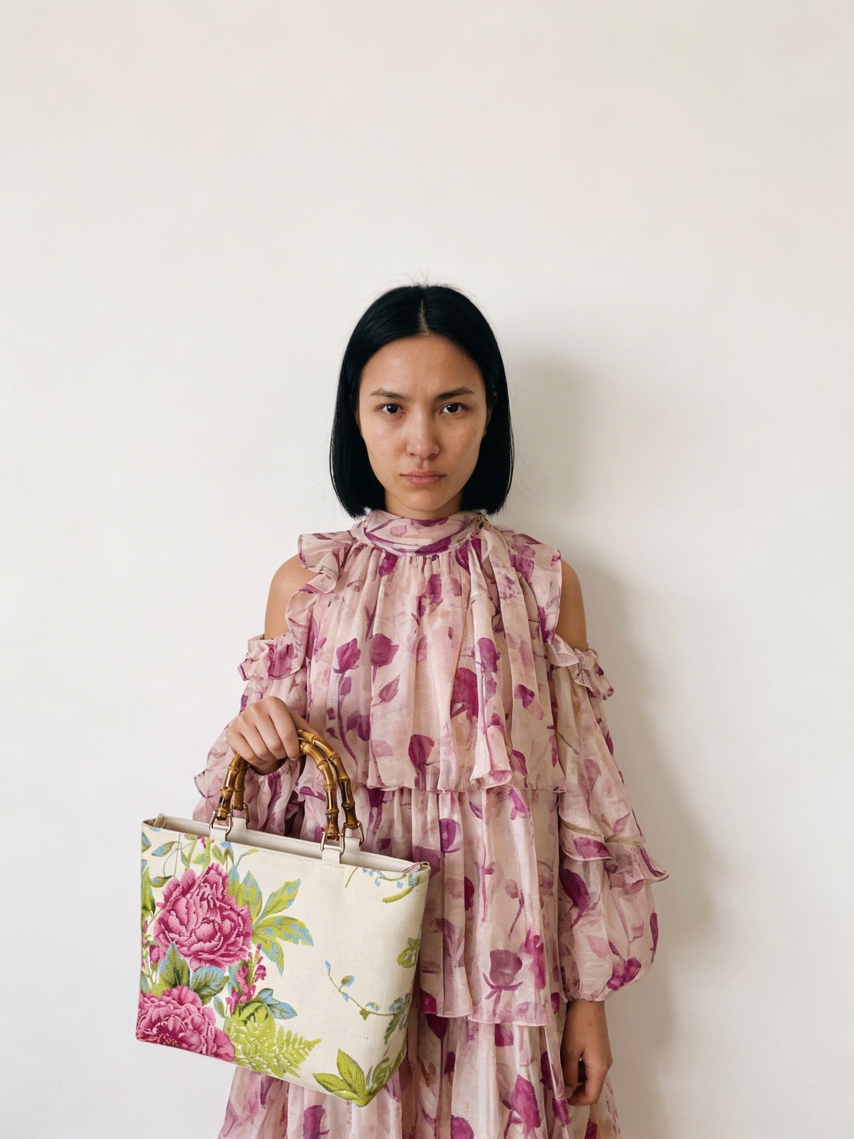 Garden Bloom Canvas Tote | Natural Bamboo Handles