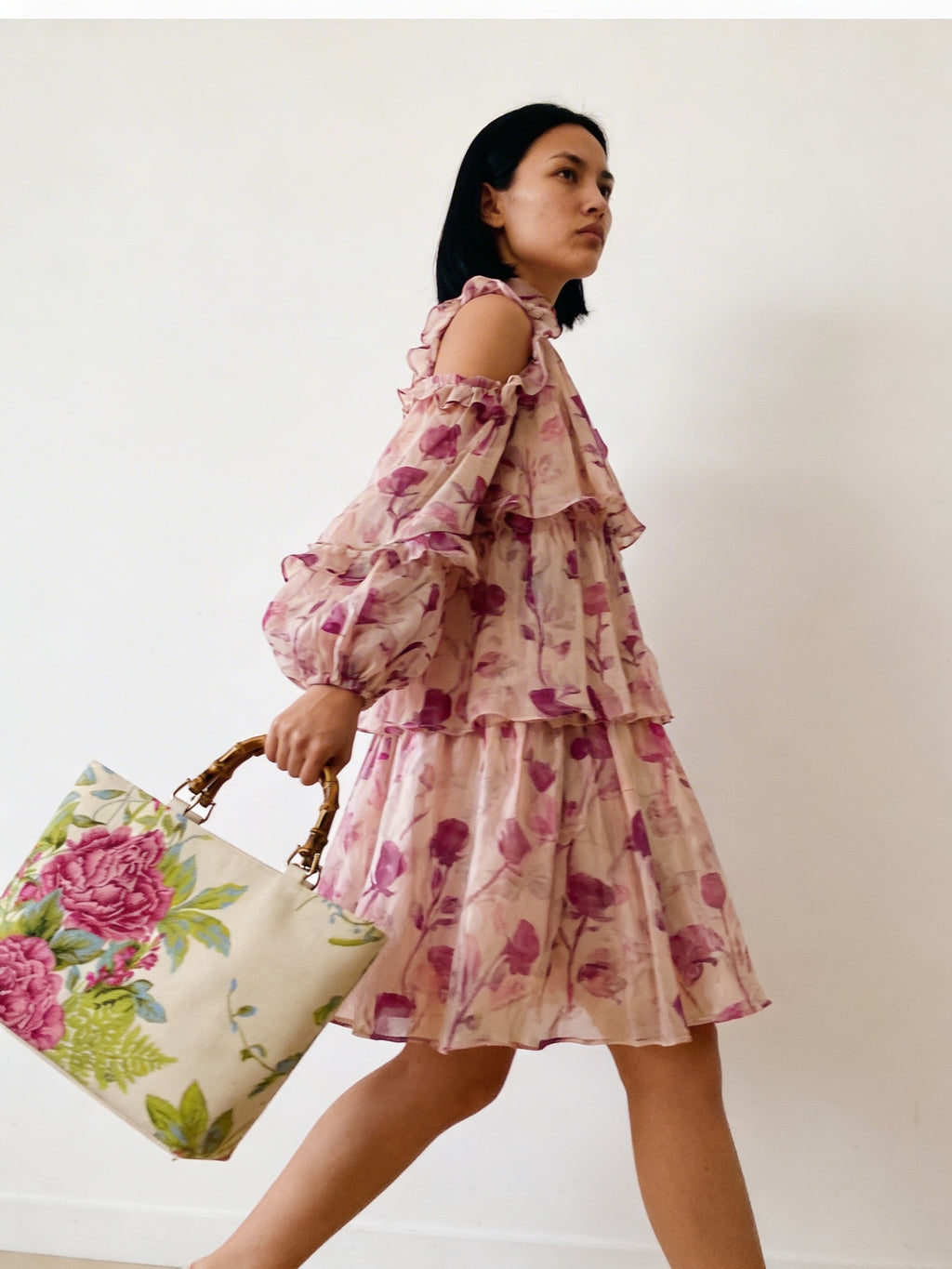 Garden Bloom Canvas Tote | Natural Bamboo Handles